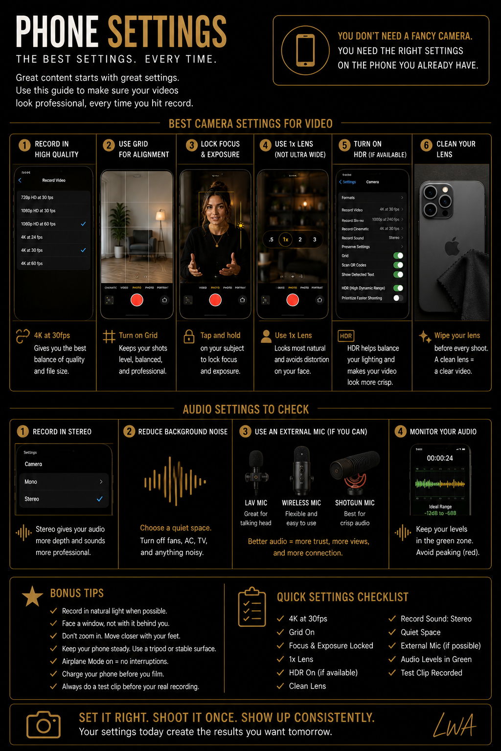 Phone camera settings for content creators