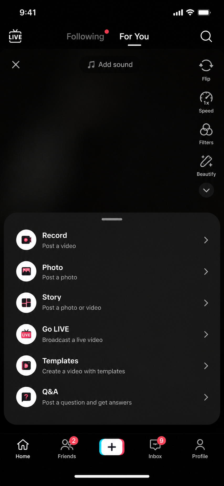 TikTok plus button