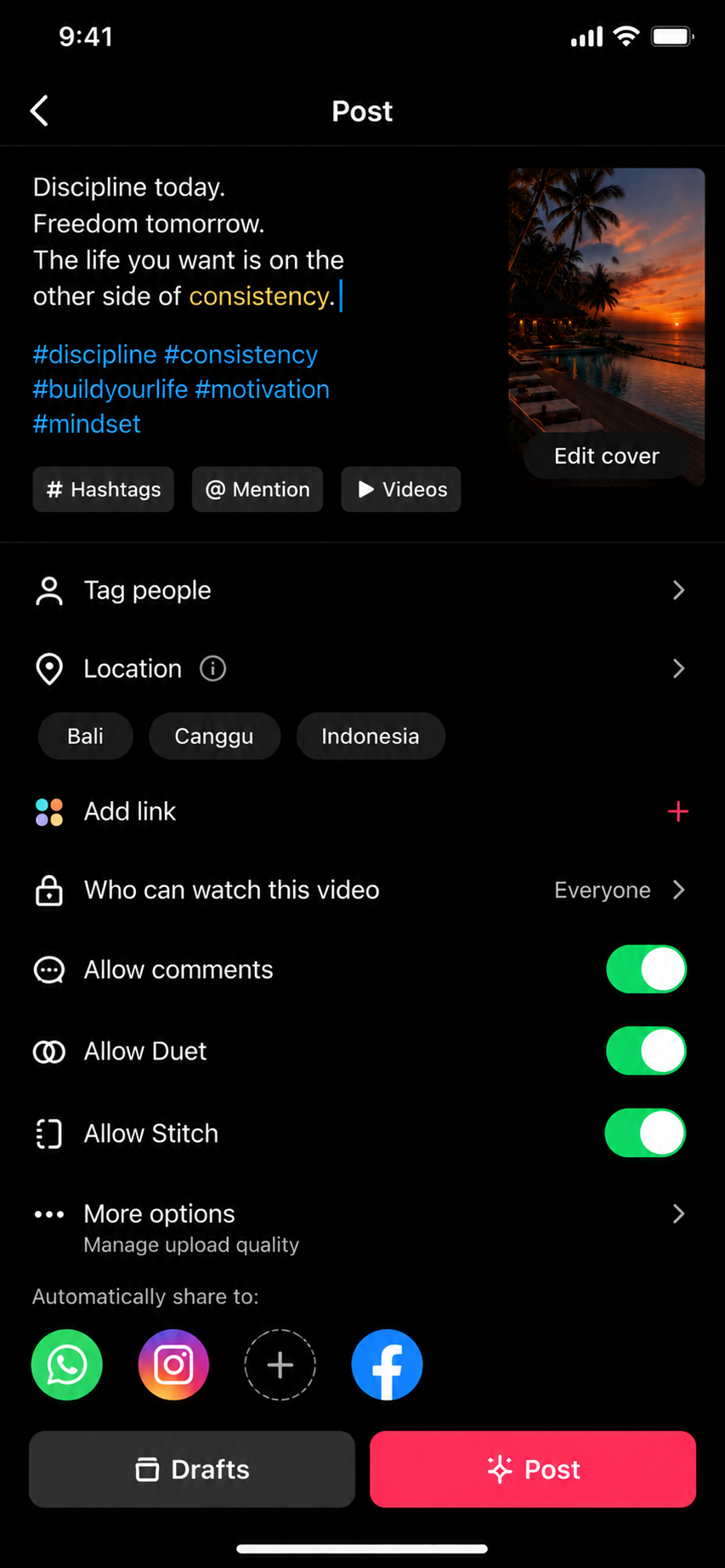 TikTok caption screen