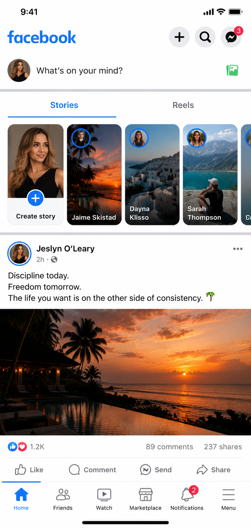 Facebook home screen