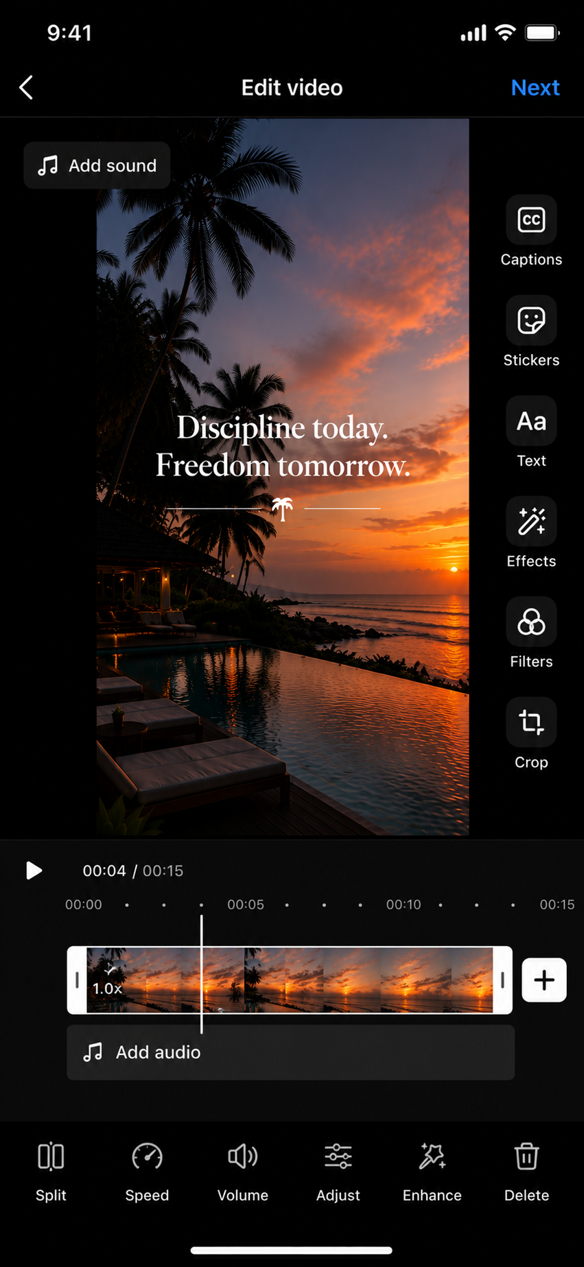 Facebook Reel edit screen