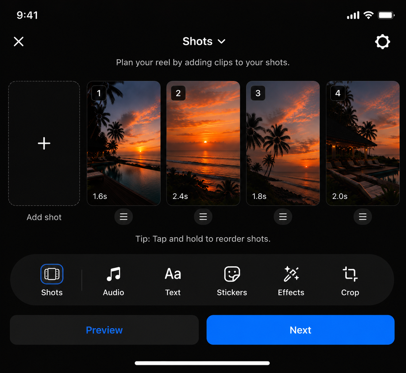 Beginner content shot types