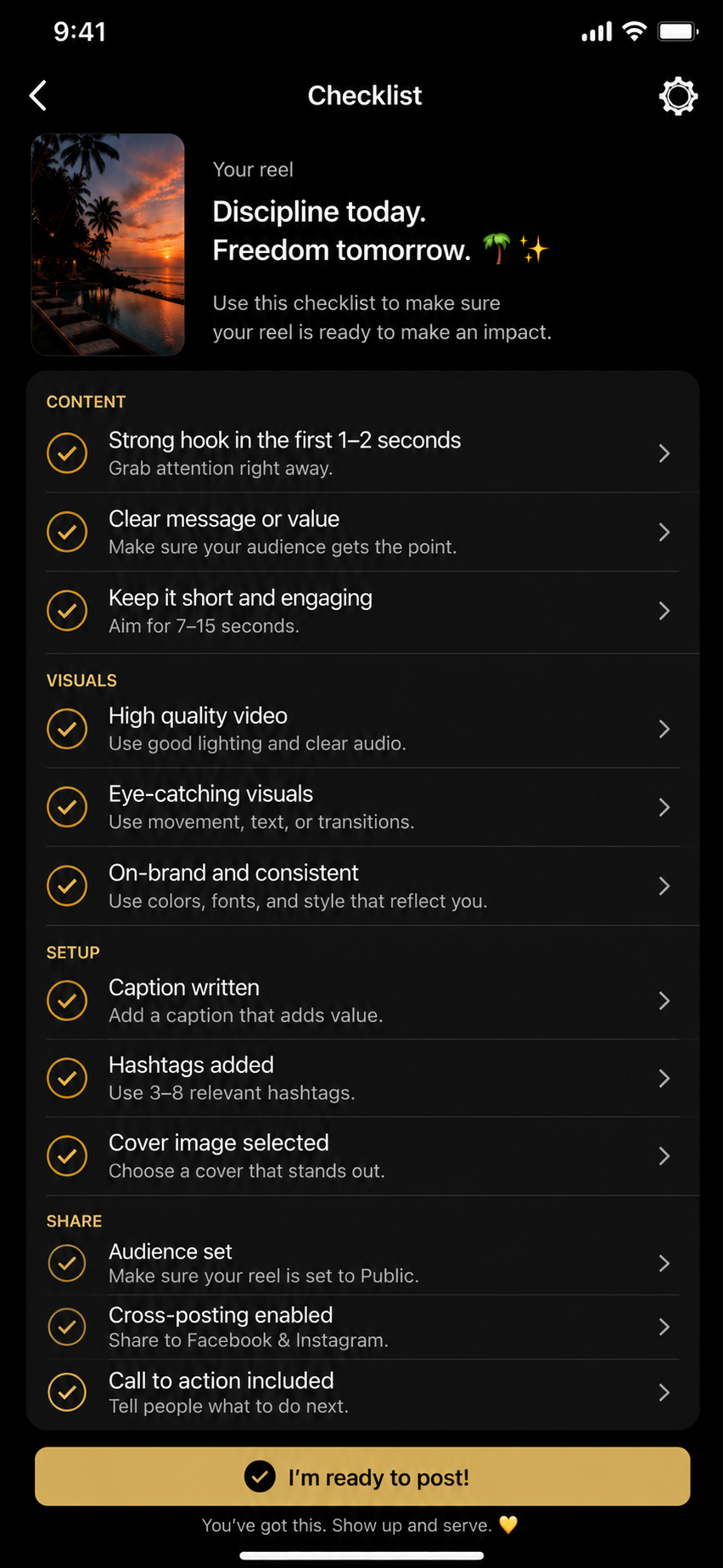 Short-form posting checklist