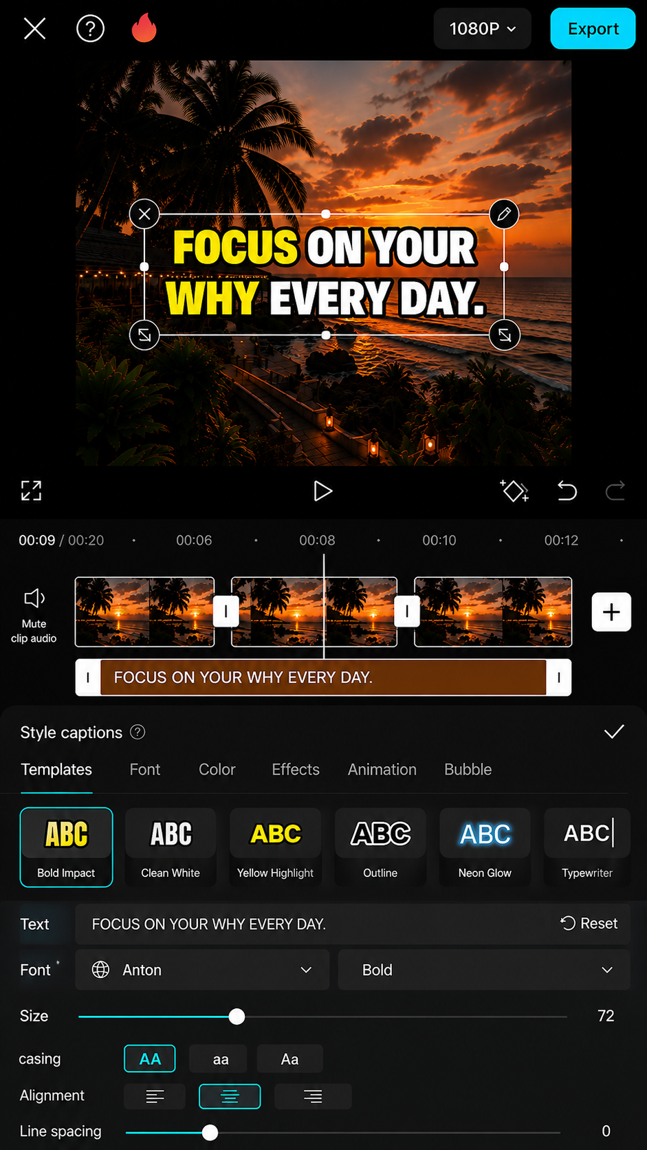 CapCut caption styling