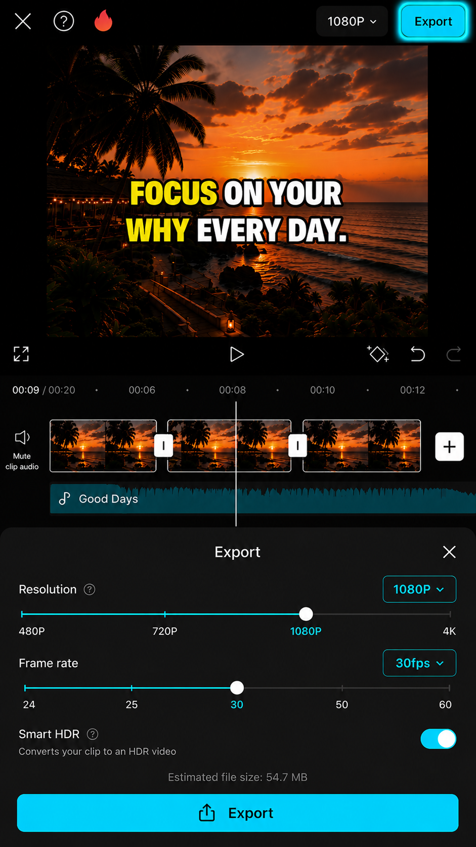 CapCut export button