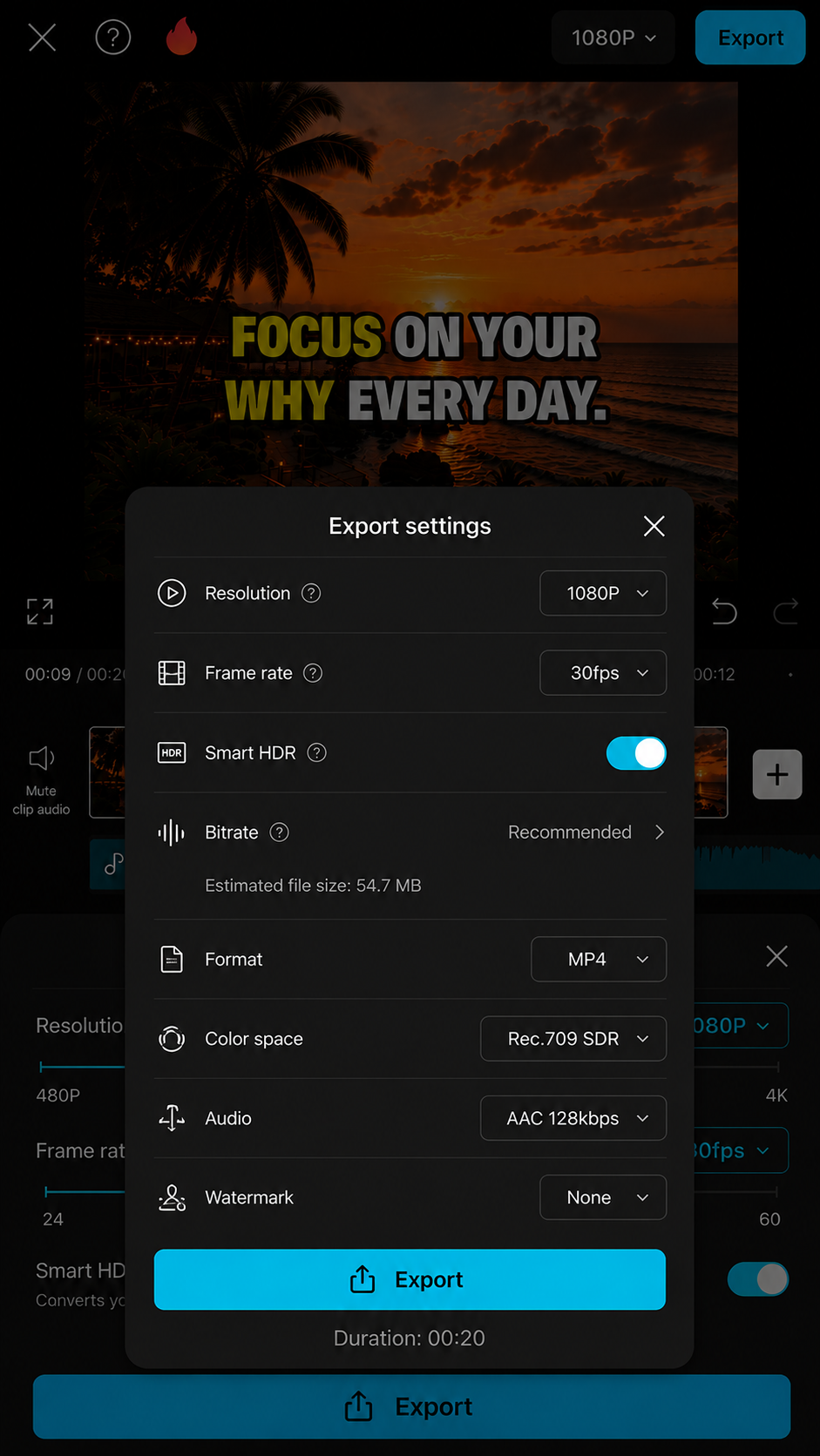 CapCut export settings